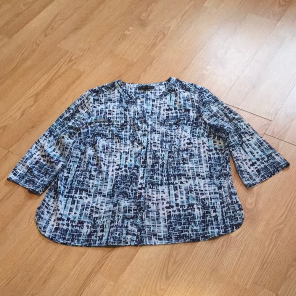 Fred David Collarless Button Down Blouse - image 2